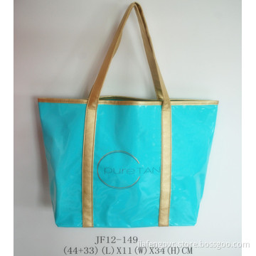 Bue Glossy PVC Tote Bag Withyello Piping